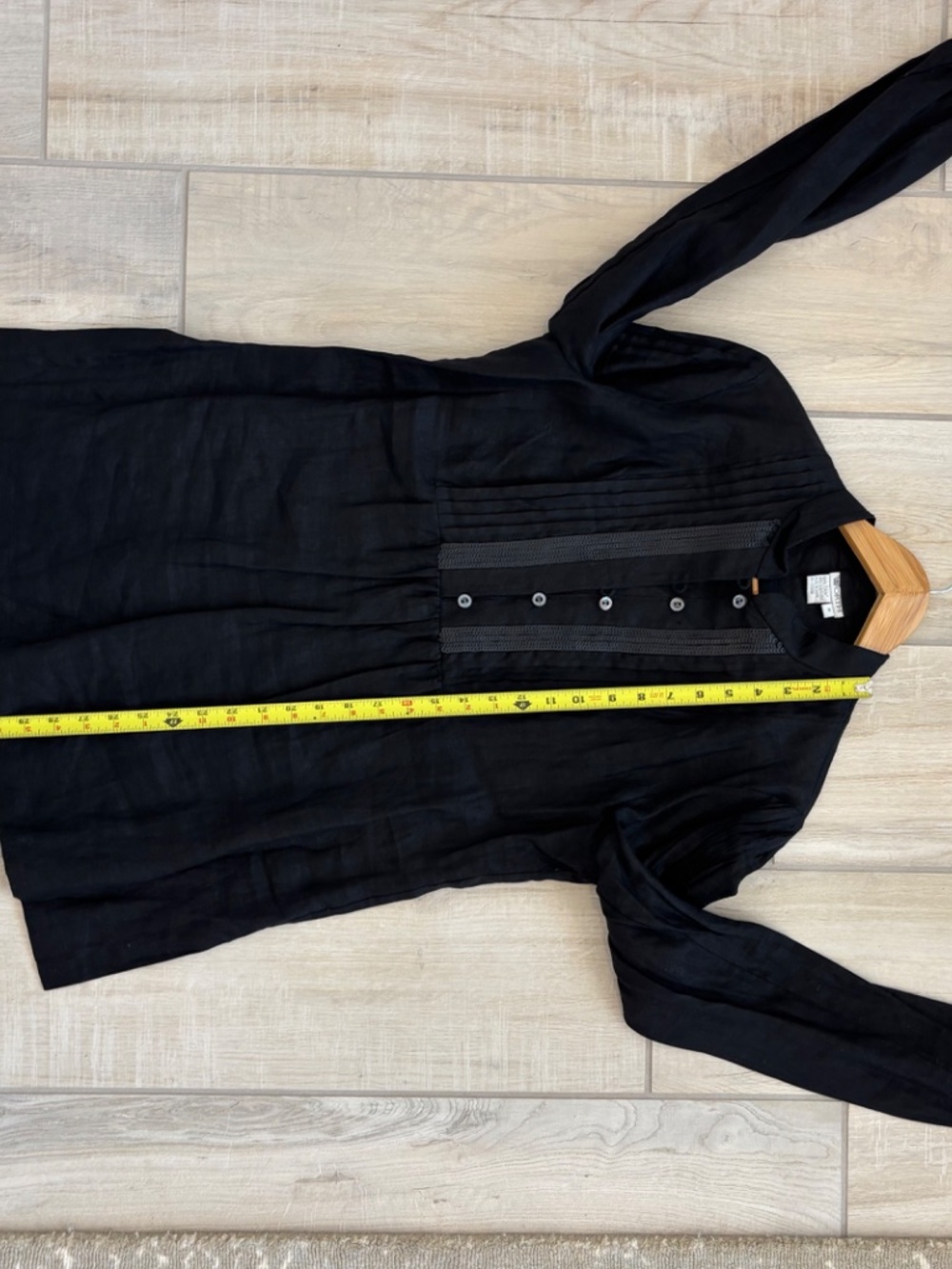 Worth New York 100% Linen Pintuck Bib Front Tunic Blouse - Black , Sz Medium - Picture 9 of 10
